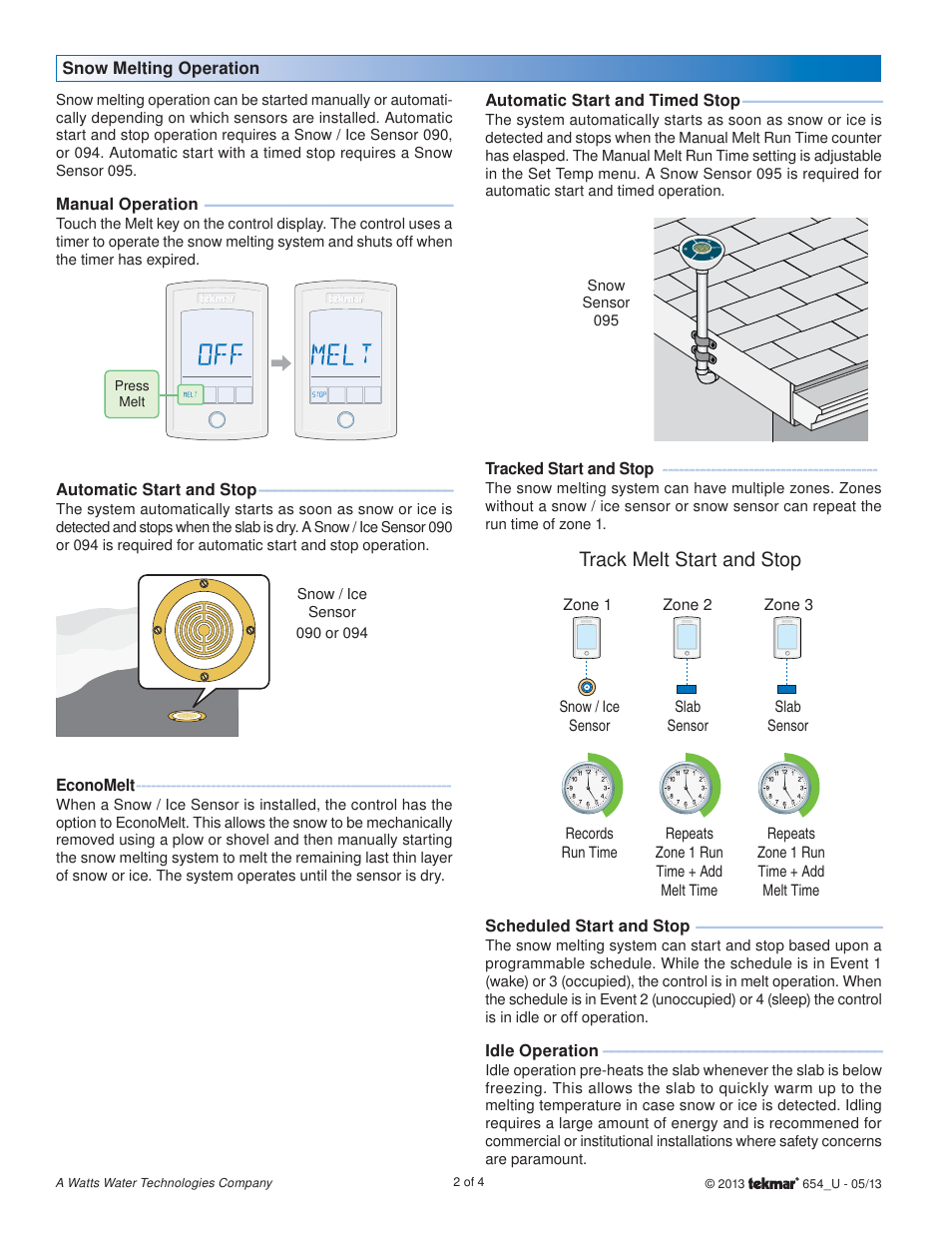 Track melt start and stop | tekmar 654 Snow Melting Control User Manuals User Manual | Page 2 / 4