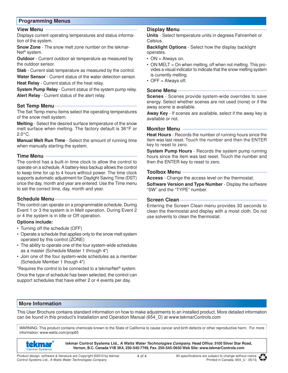 tekmar 654 Snow Melting Control User Manuals User Manual | Page 4 / 4