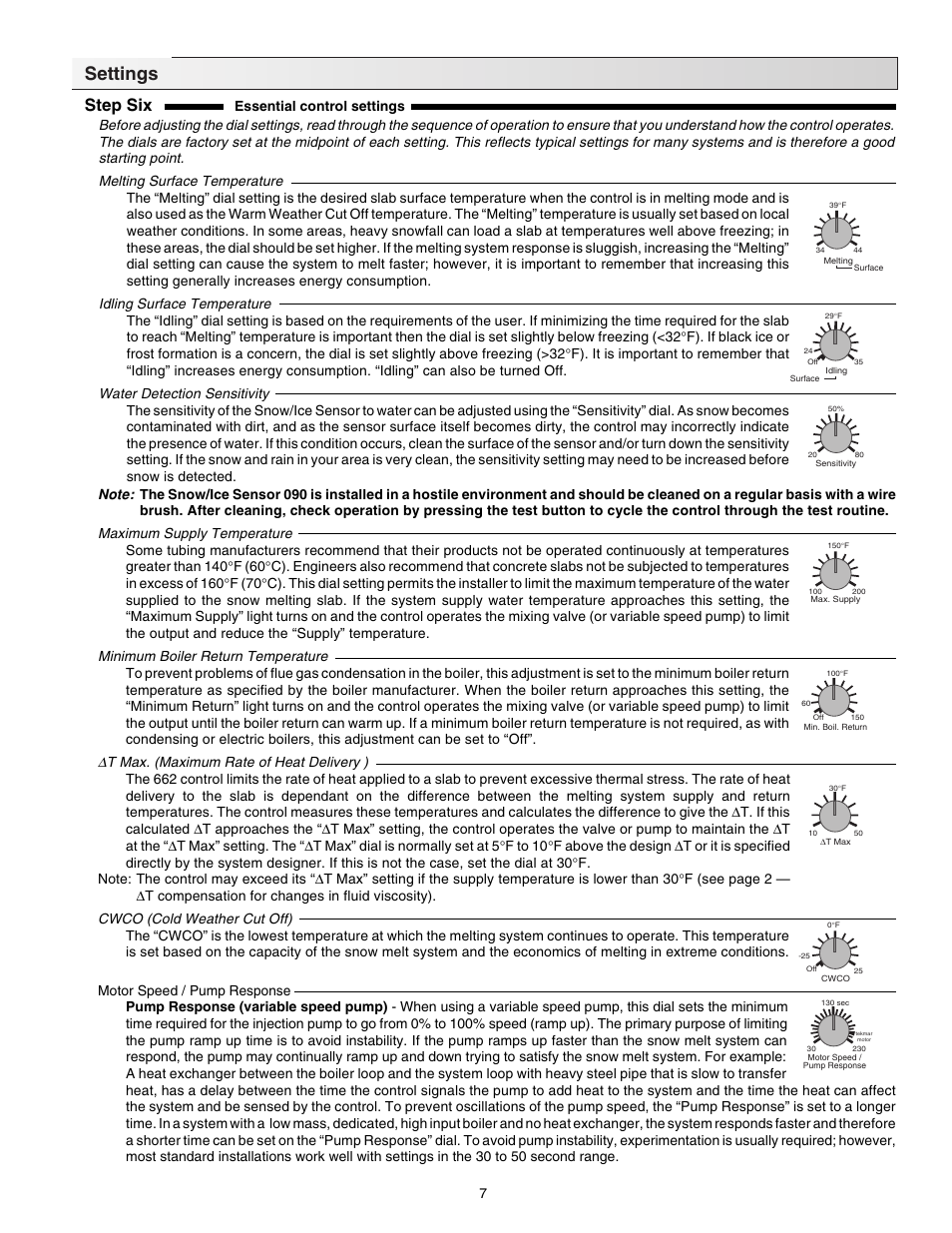 Settings, Step six | tekmar 662 Snow Detector & Melting Control User Manual | Page 7 / 12