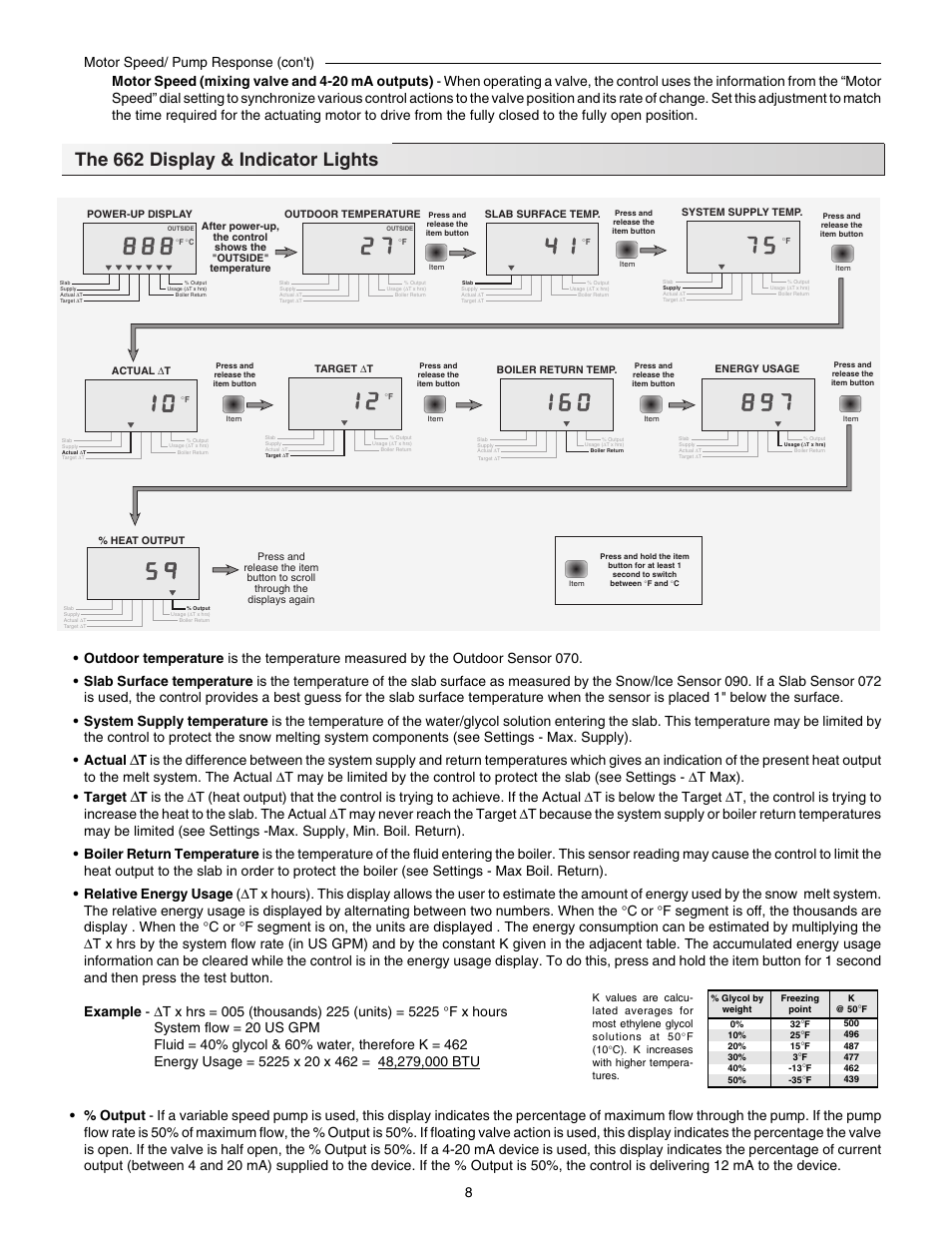 Display & indicator lights, The 662 display & indicator lights | tekmar 662 Snow Detector & Melting Control User Manual | Page 8 / 12