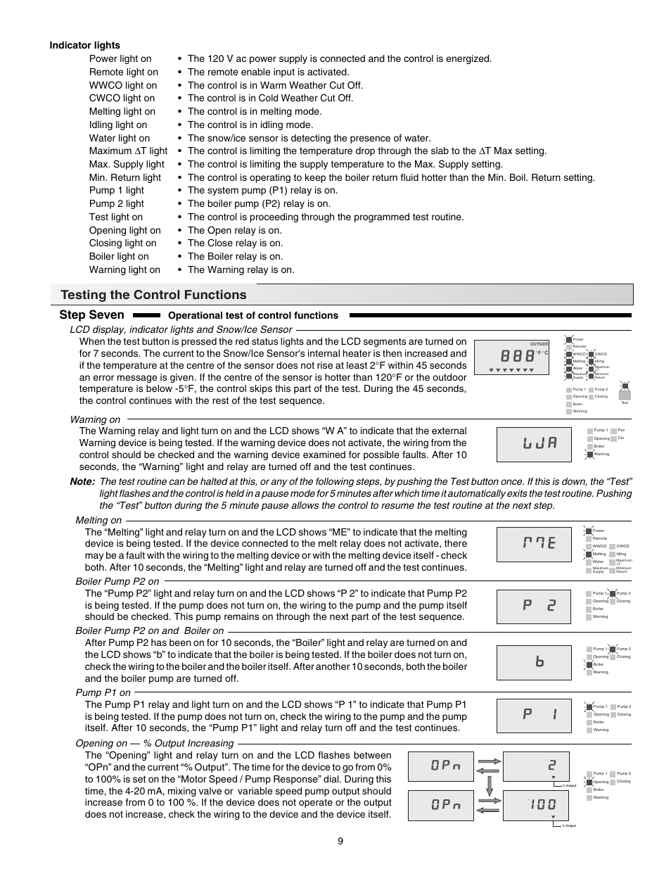 Testing the control functions, Step seven | tekmar 662 Snow Detector & Melting Control User Manual | Page 9 / 12