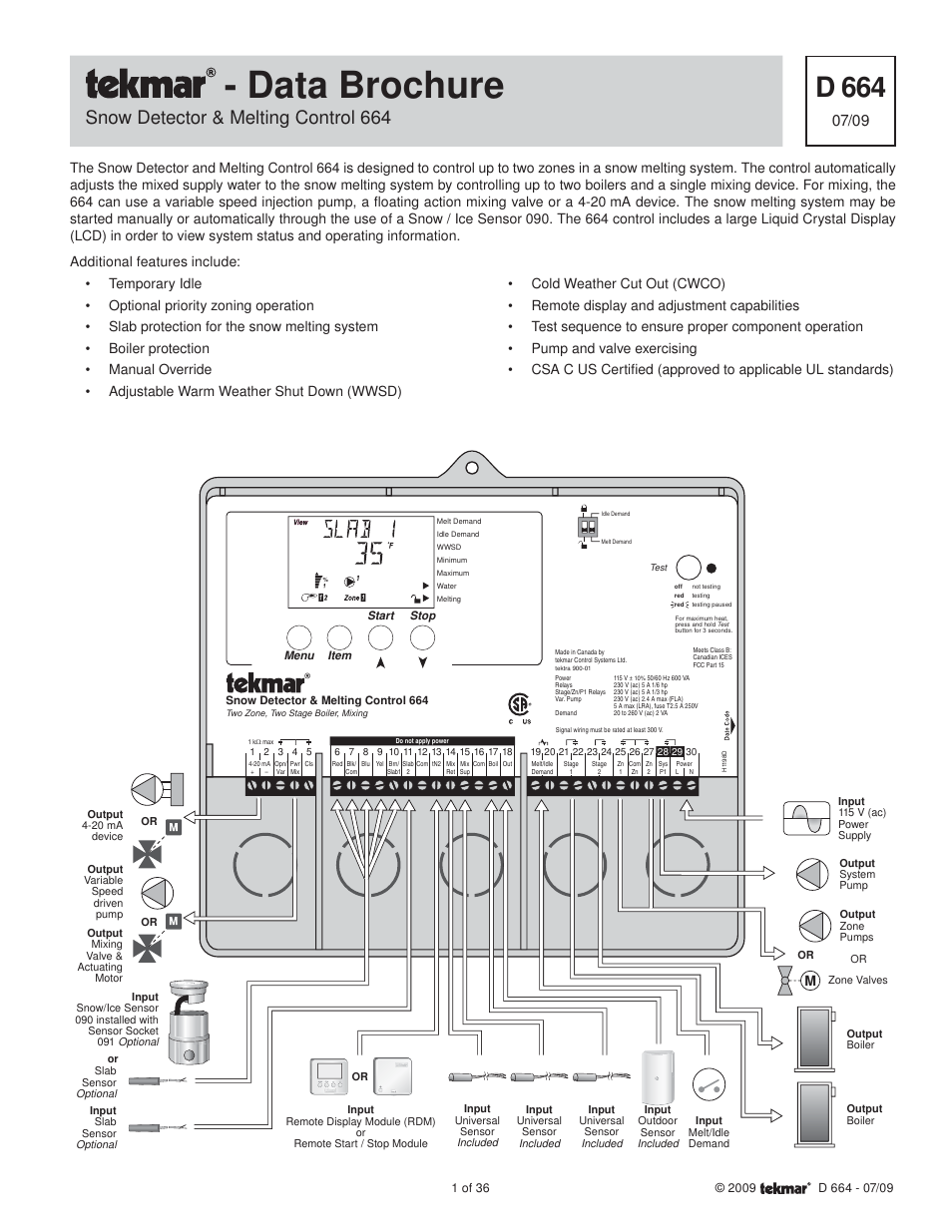 tekmar 664 Snow Detector & Melting Control Installation User Manual | 36 pages