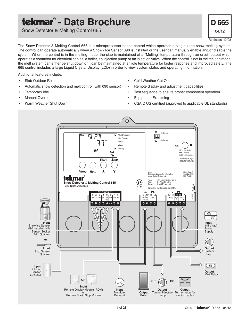 tekmar 665 Snow Detector & Melting Control Installation User Manual | 28 pages