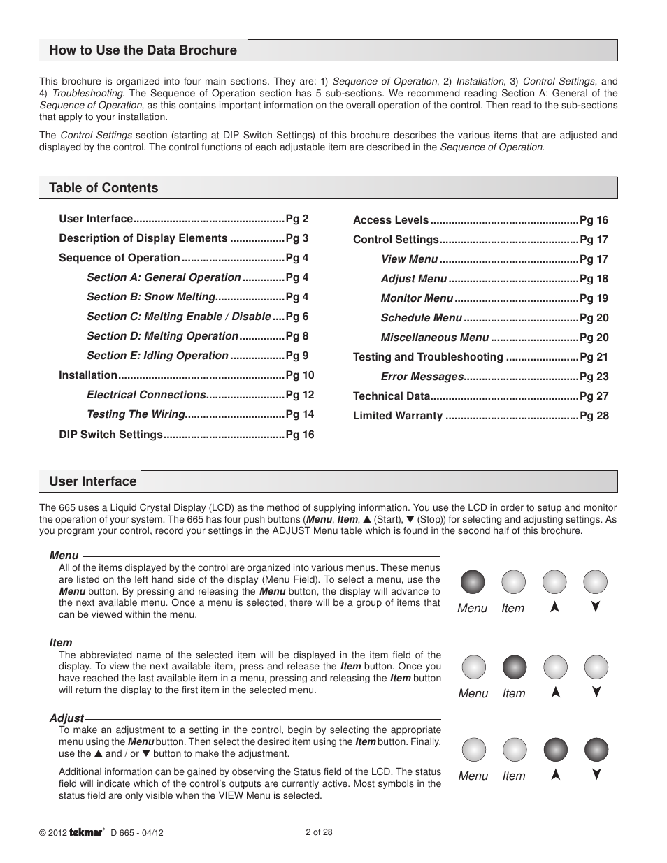 tekmar 665 Snow Detector & Melting Control Installation User Manual | Page 2 / 28