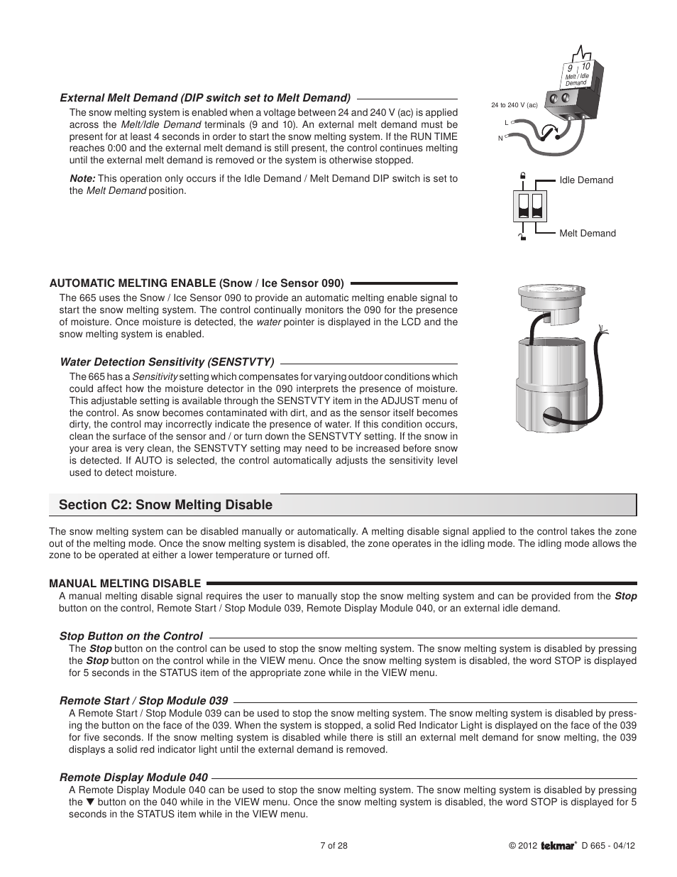 tekmar 665 Snow Detector & Melting Control Installation User Manual | Page 7 / 28