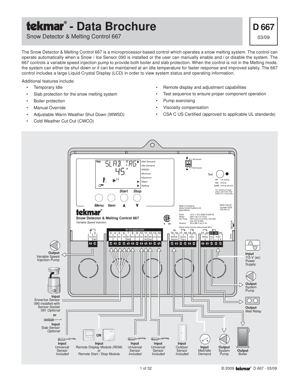 tekmar 667 Snow Detector & Melting Control Installation User Manual | 32 pages