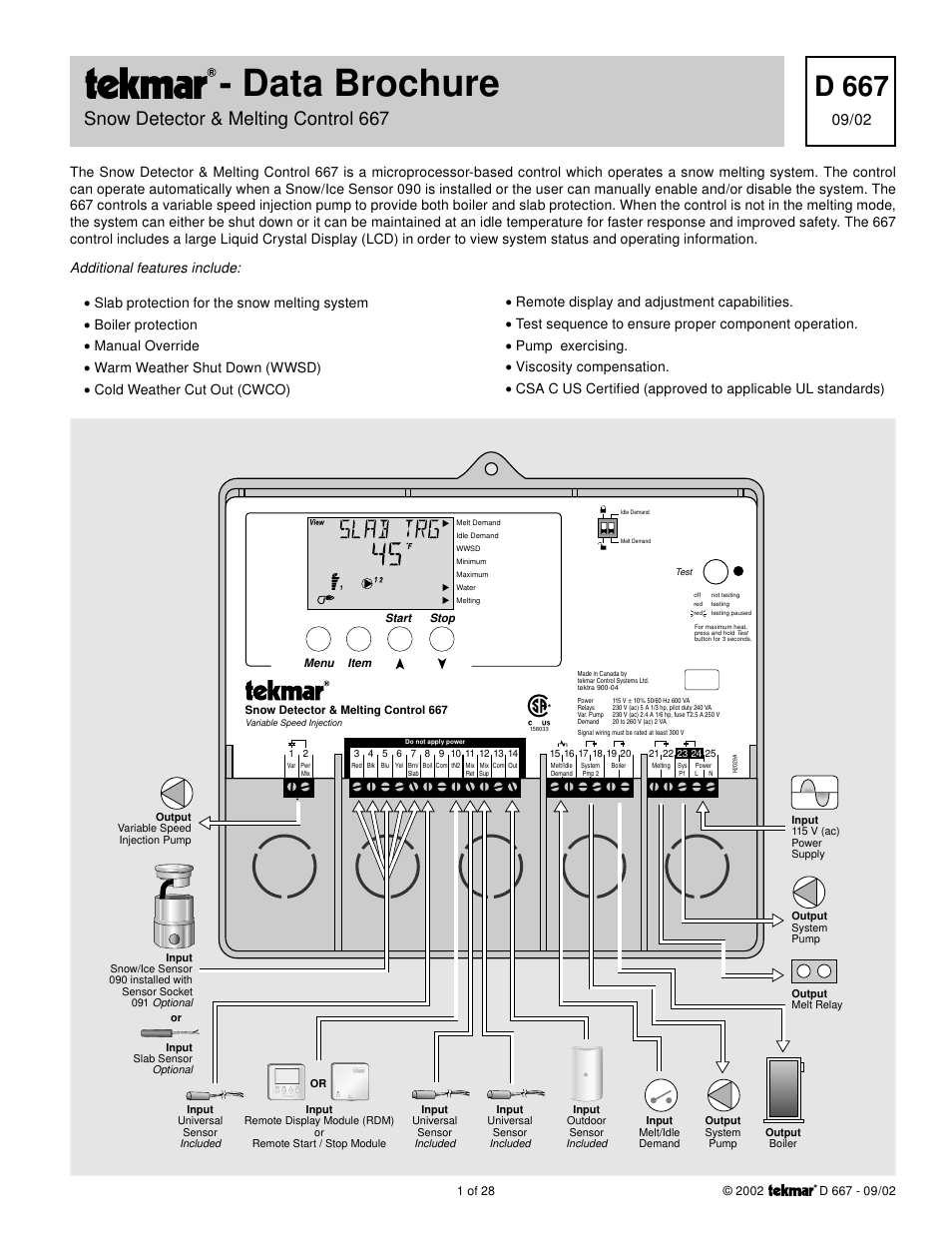tekmar 667 Snow Detector & Melting Control User Manual | 28 pages