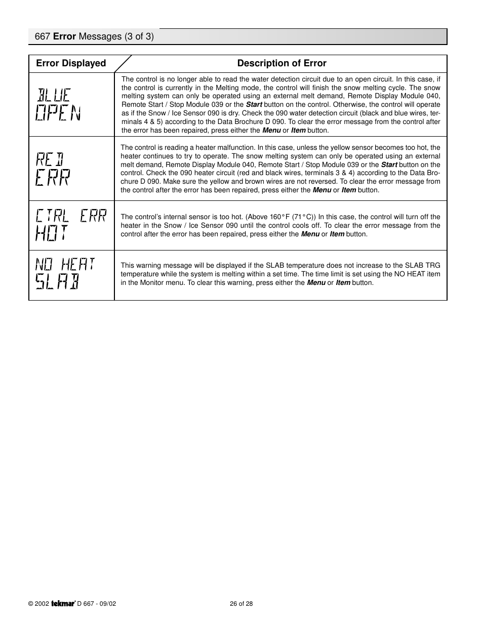 tekmar 667 Snow Detector & Melting Control User Manual | Page 26 / 28