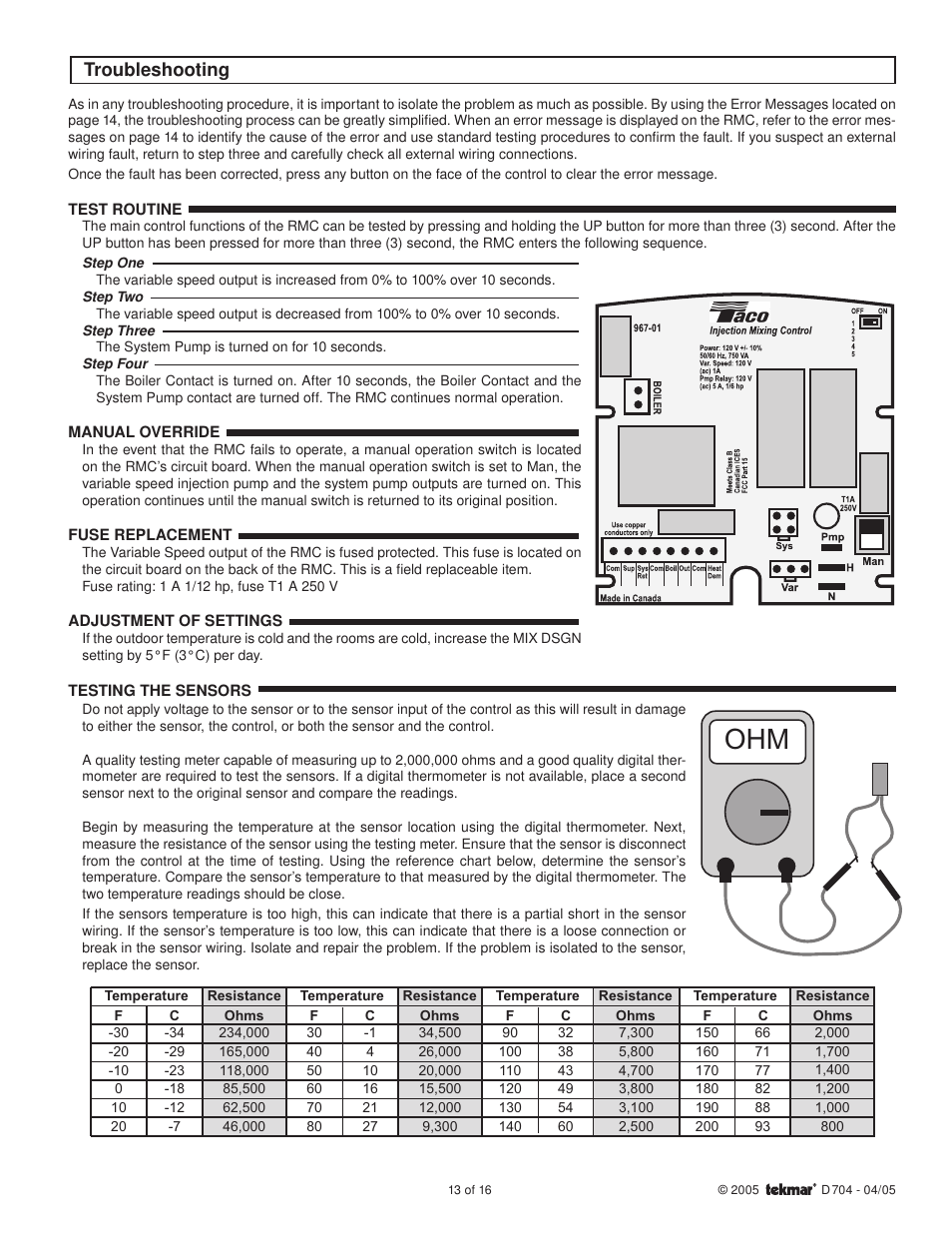 Troubleshooting | tekmar 704 Mixing Station User Manual | Page 13 / 16