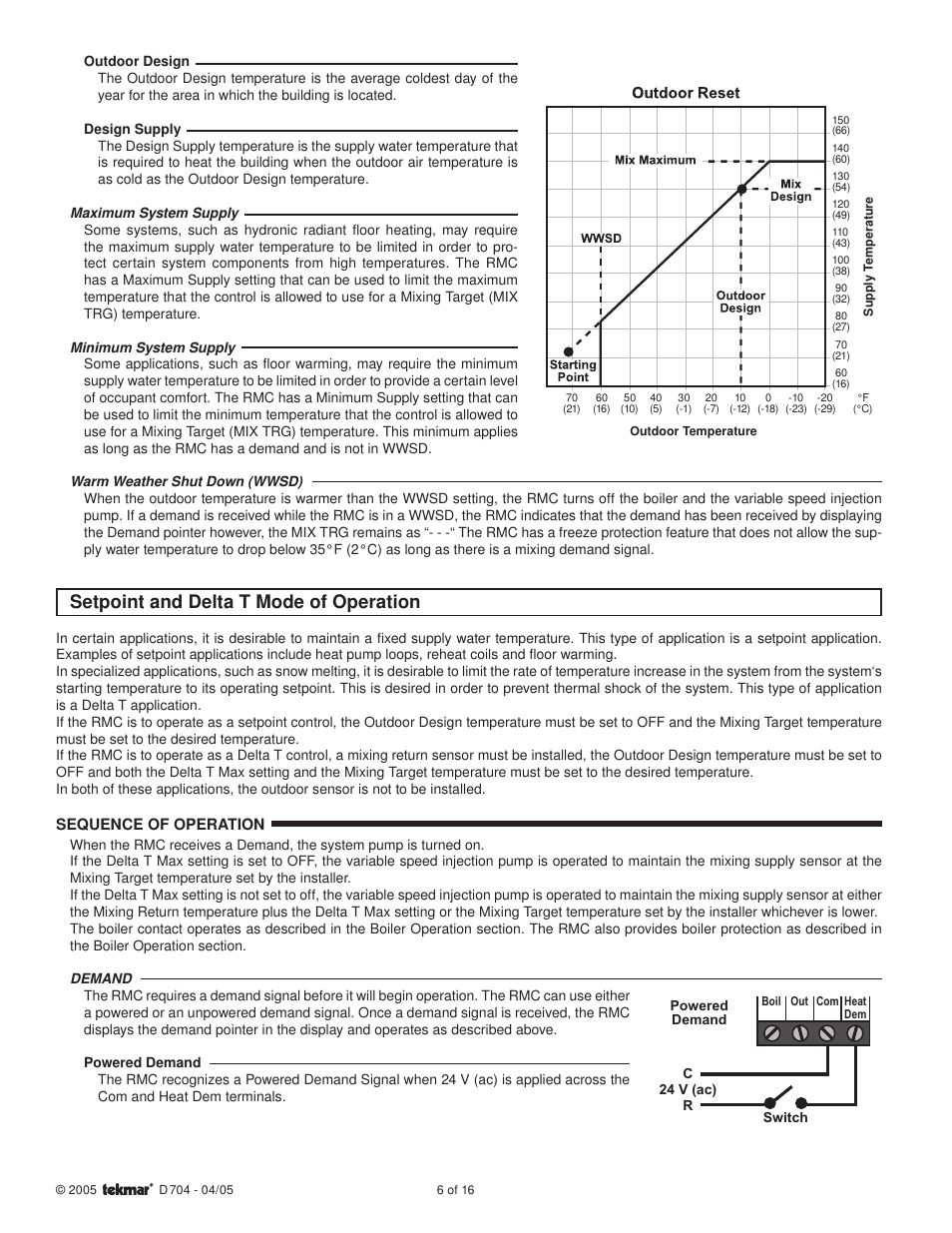Setpoint and delta t mode of operation | tekmar 704 Mixing Station User Manual | Page 6 / 16