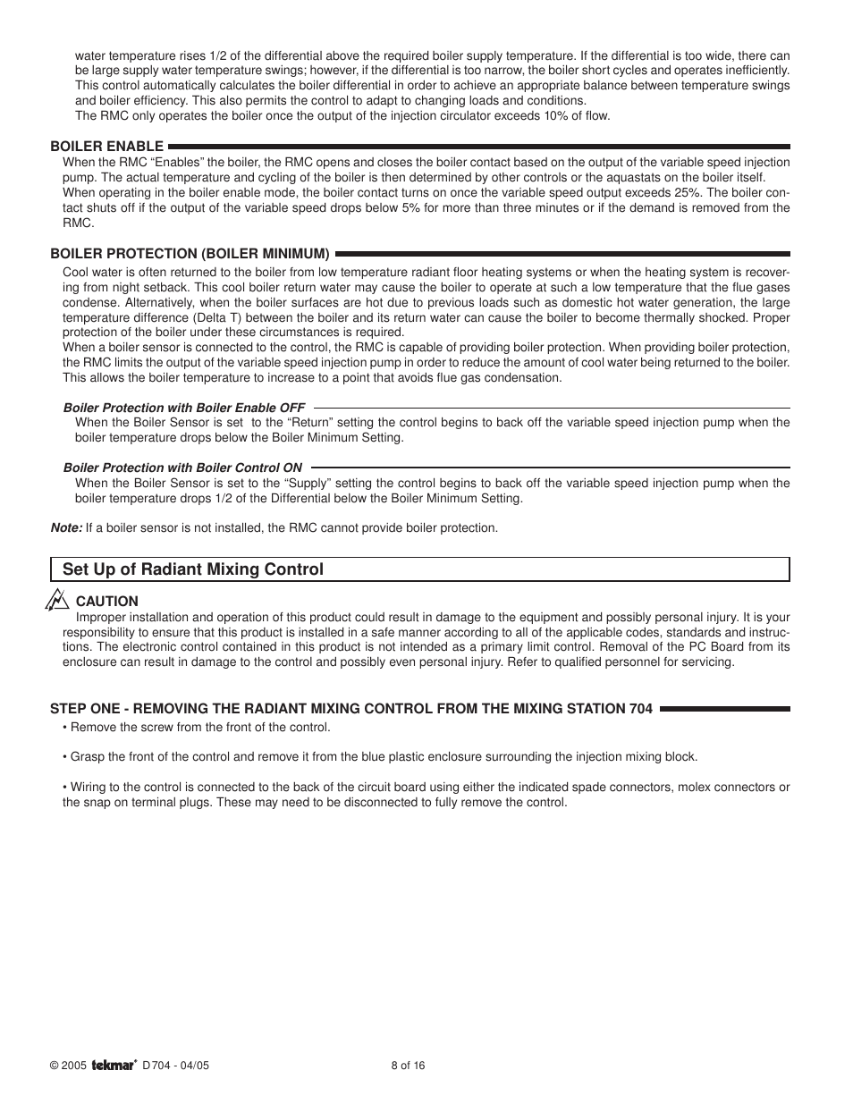 Set up of radiant mixing control | tekmar 704 Mixing Station User Manual | Page 8 / 16