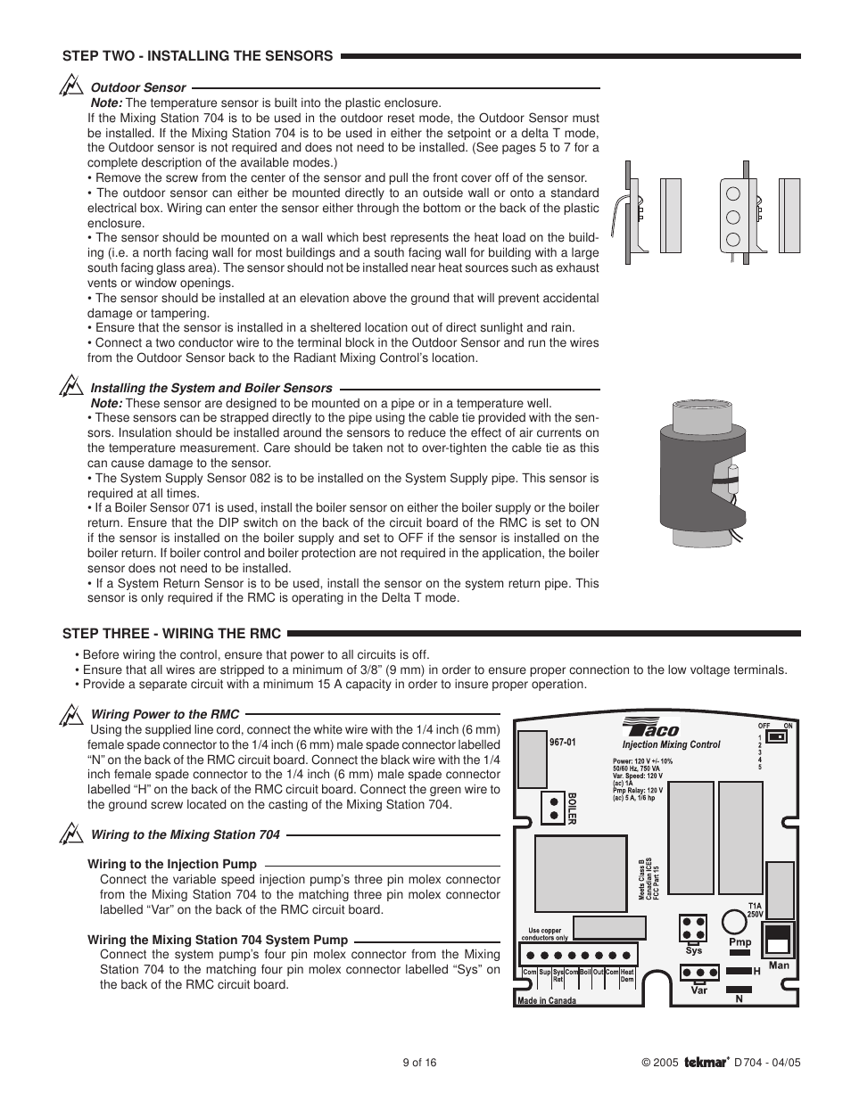 tekmar 704 Mixing Station User Manual | Page 9 / 16