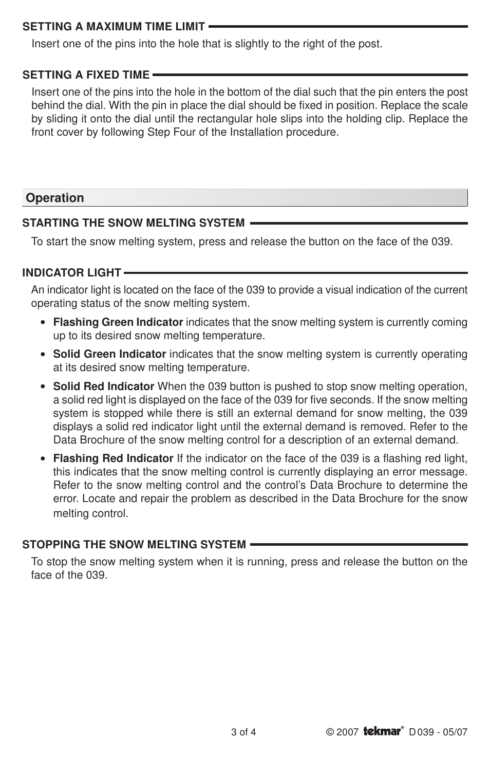 tekmar 039 Remote Start / Stop Module User Manual | Page 3 / 4