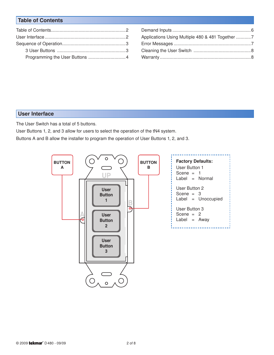 tekmar 480 User Switch Installation User Manual | Page 2 / 8