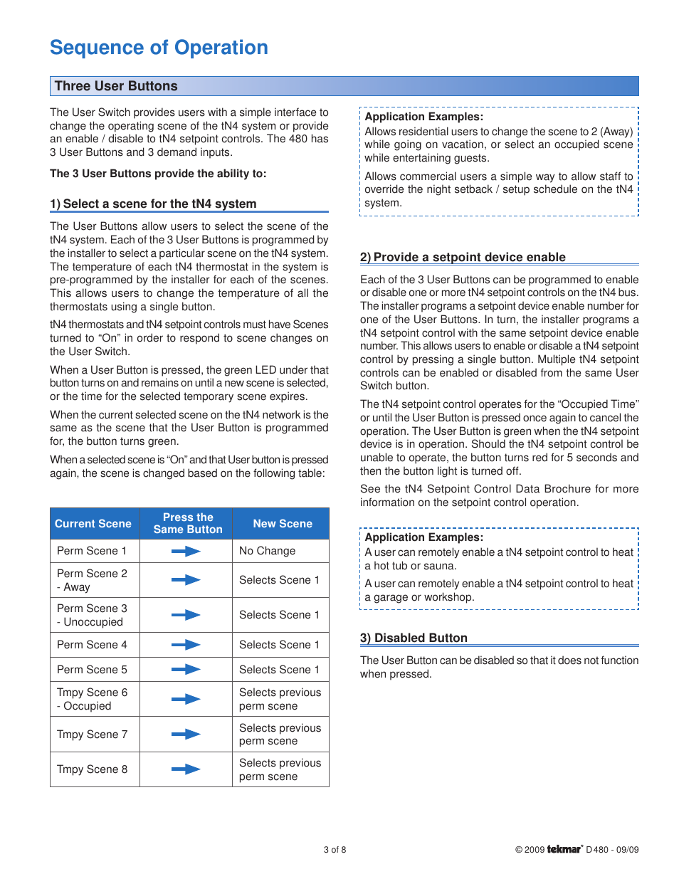 Sequence of operation | tekmar 480 User Switch Installation User Manual | Page 3 / 8