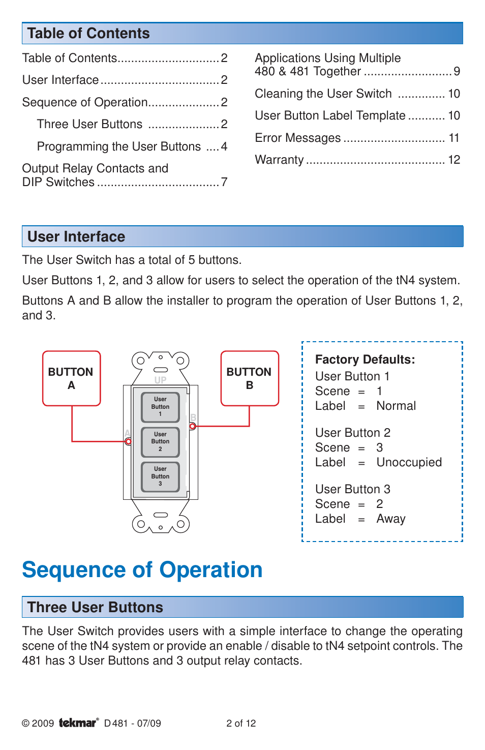 tekmar 481 User Switch Installation User Manual | Page 2 / 12