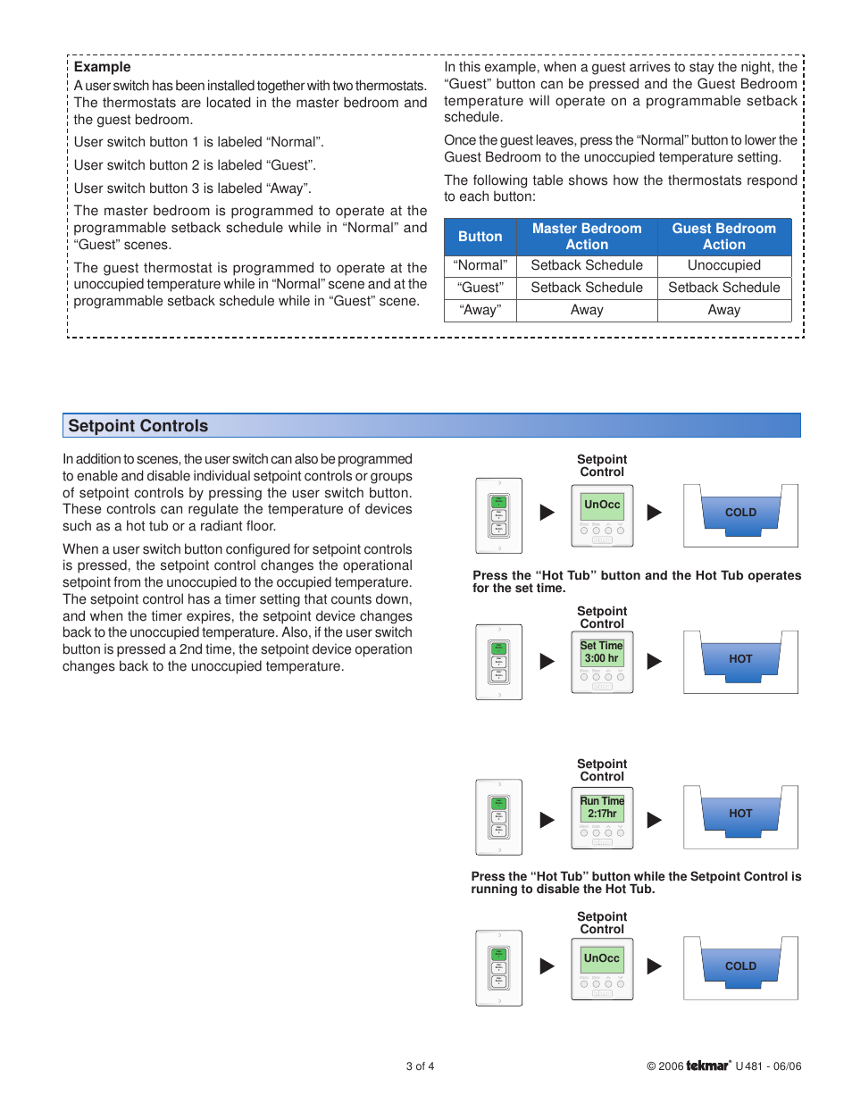 Setpoint controls, Setpoint control | tekmar 481 User Switch User Manual User Manual | Page 3 / 4