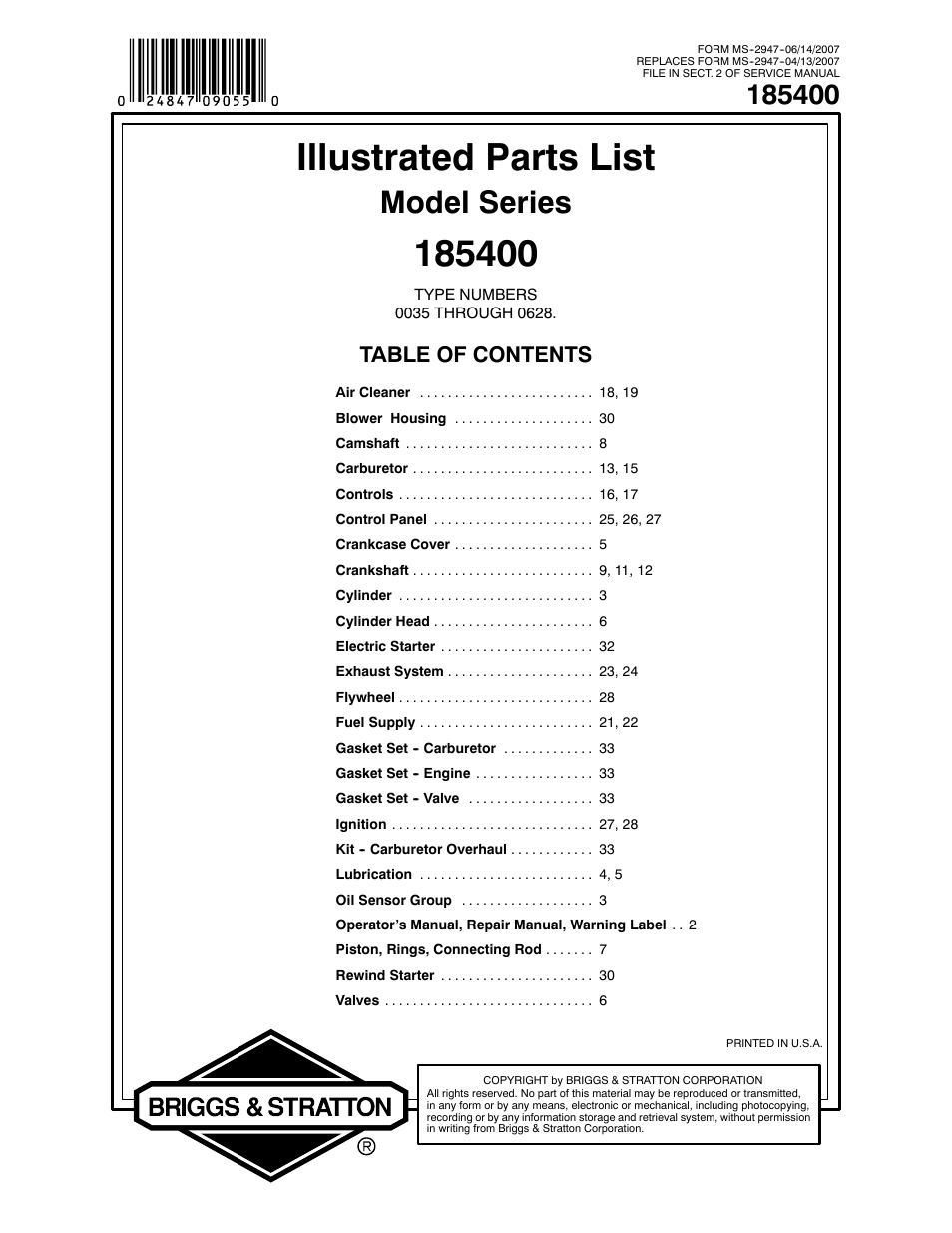 Briggs & Stratton 185400 User Manual | 34 pages