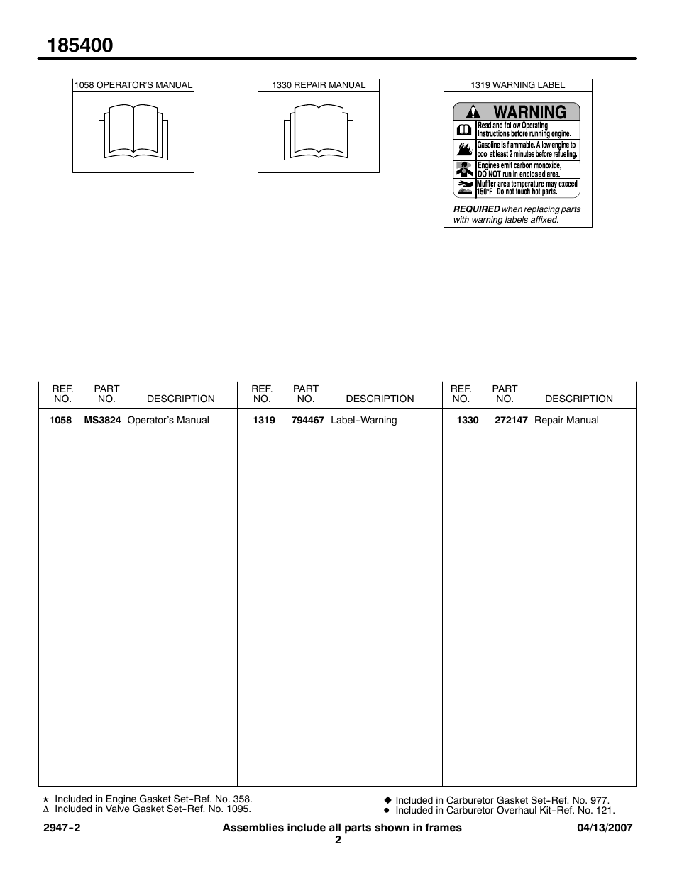 Briggs & Stratton 185400 User Manual | Page 2 / 34
