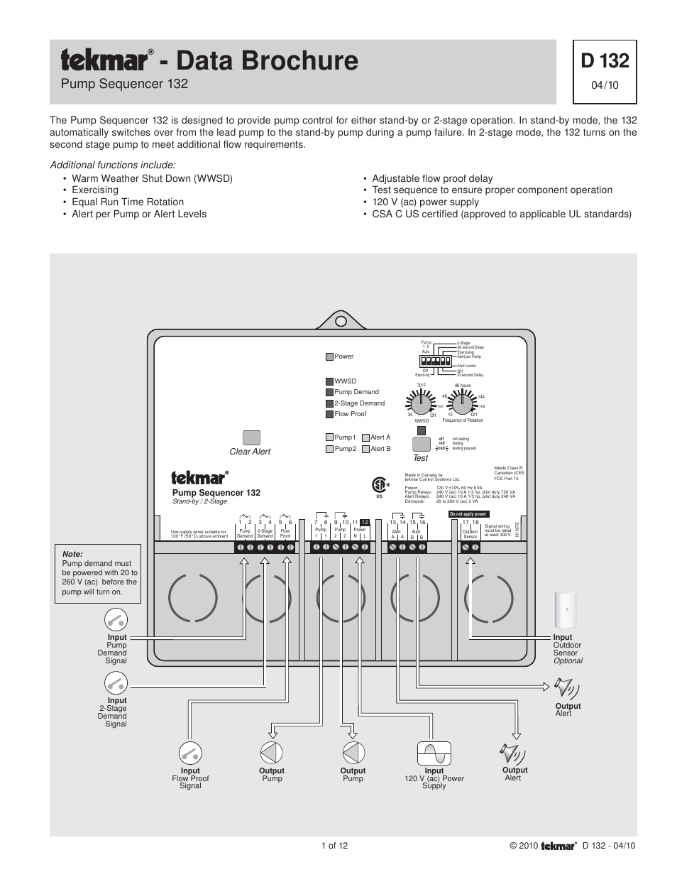 tekmar 132 Pump Sequencer User Manual | 12 pages