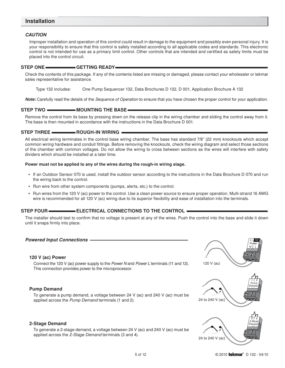 Installation | tekmar 132 Pump Sequencer User Manual | Page 5 / 12