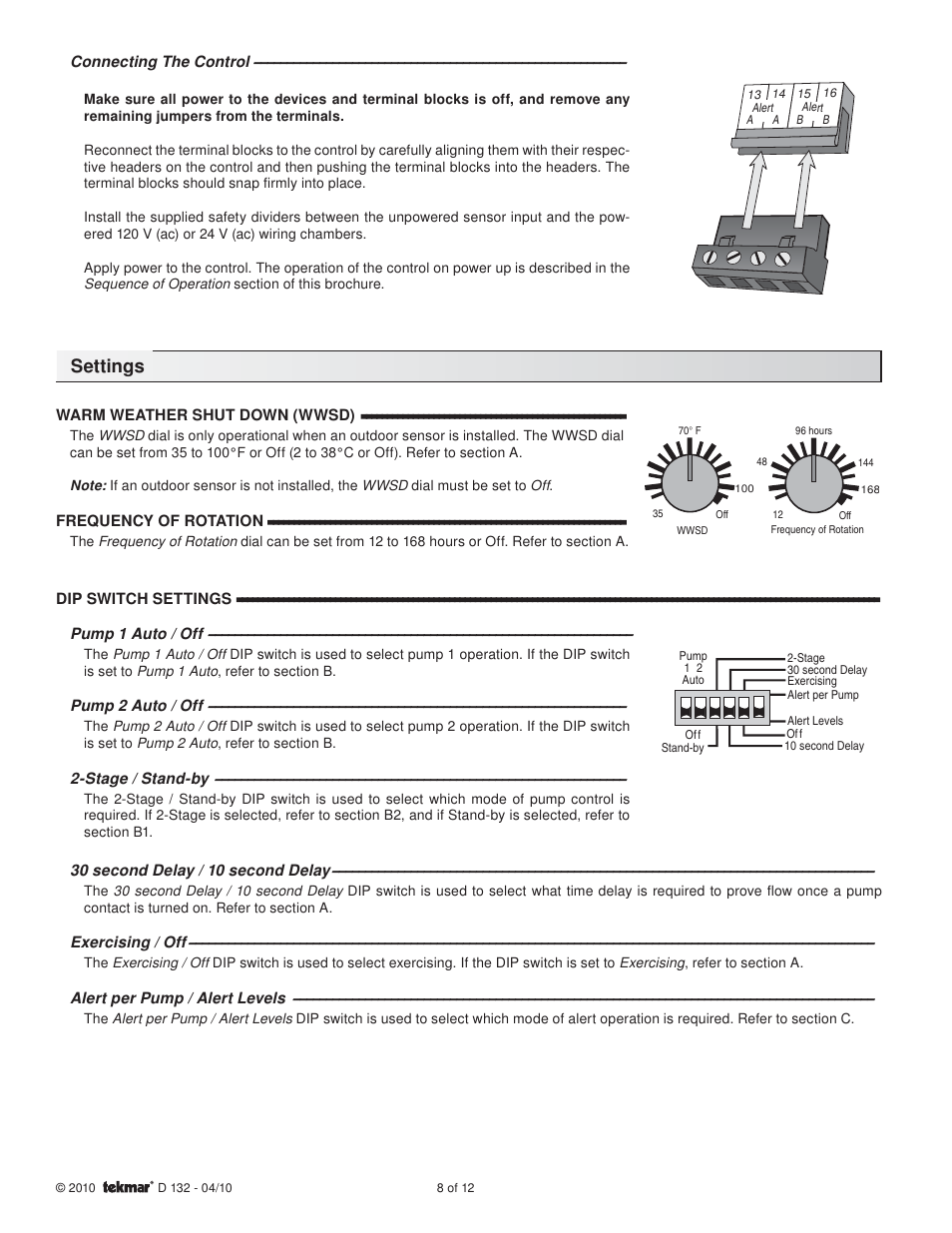 Settings | tekmar 132 Pump Sequencer User Manual | Page 8 / 12