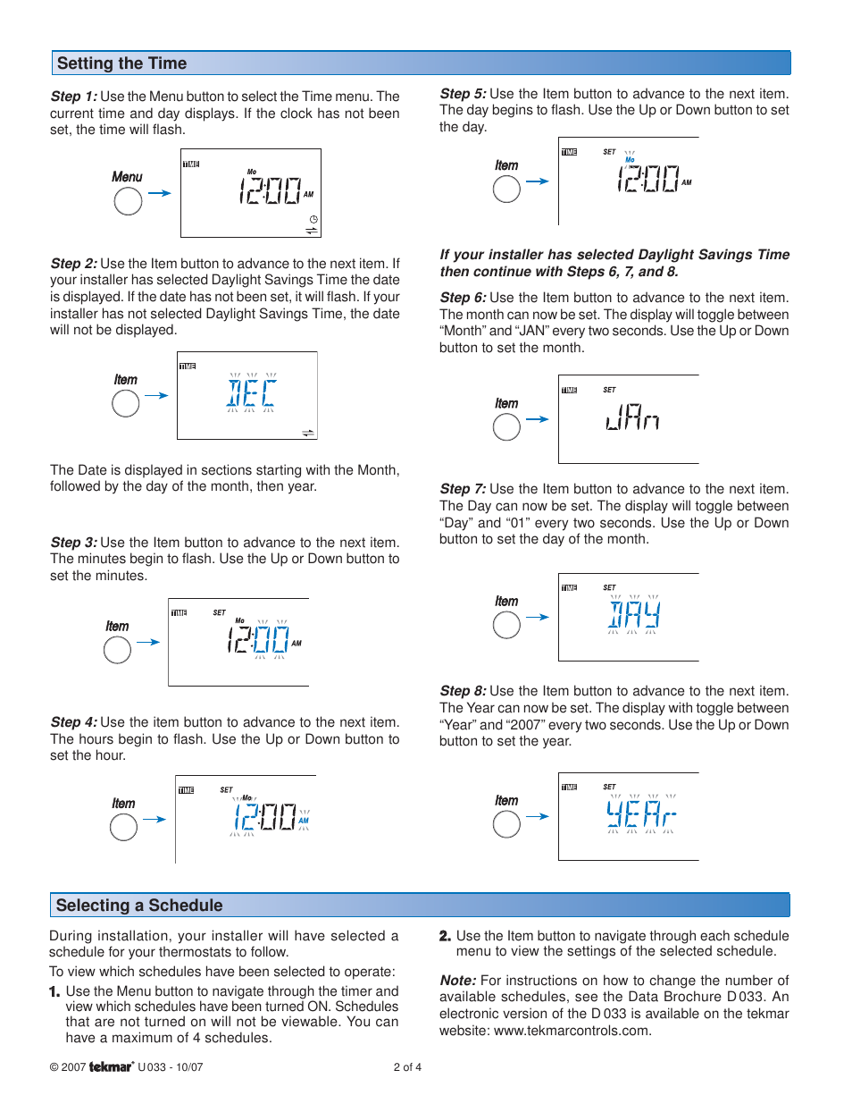 tekmar 033 Timer User Manual | Page 2 / 4