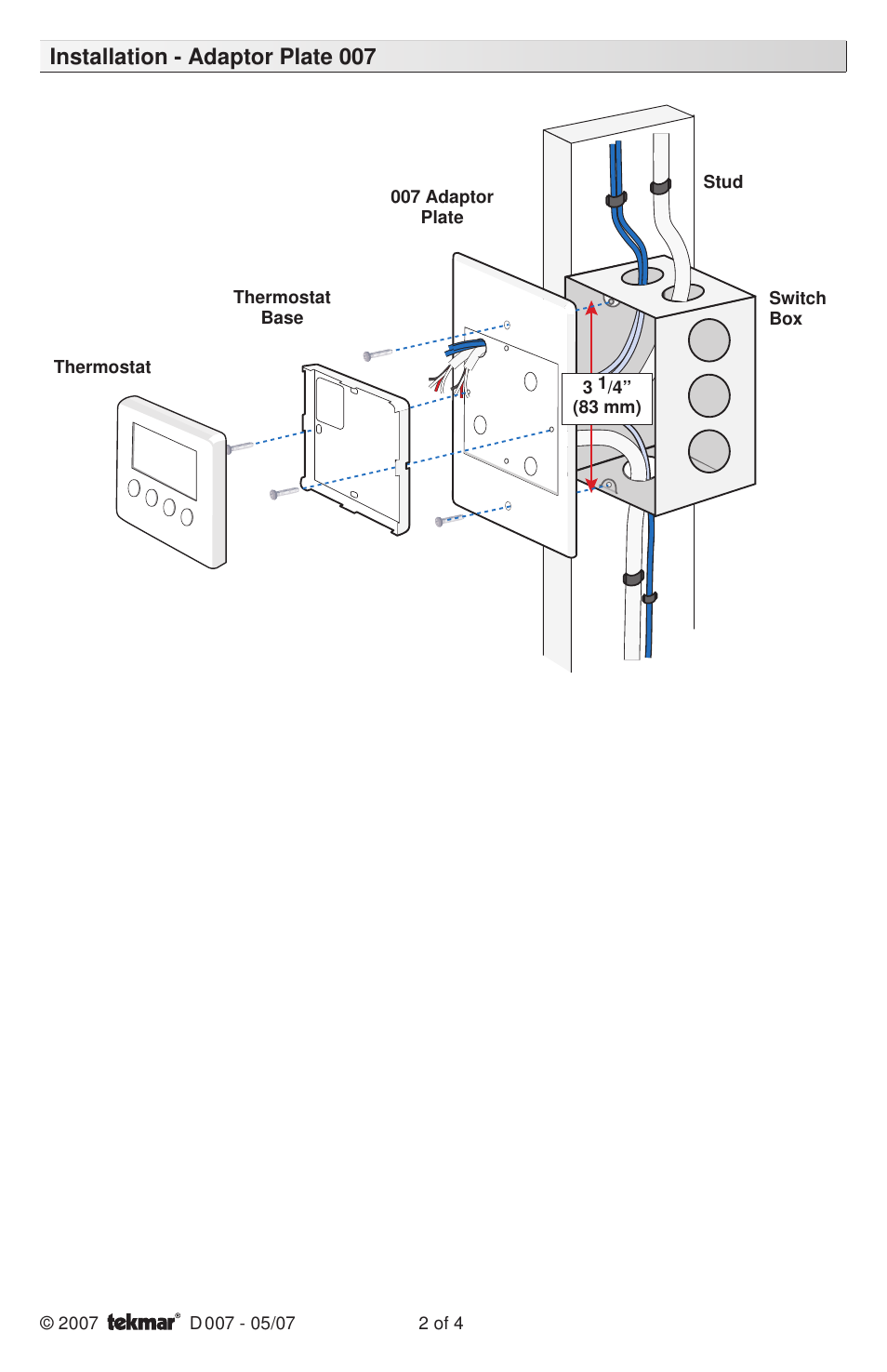 Installation - adaptor plate 007 | tekmar 007 Adaptor Plate User Manual | Page 2 / 4