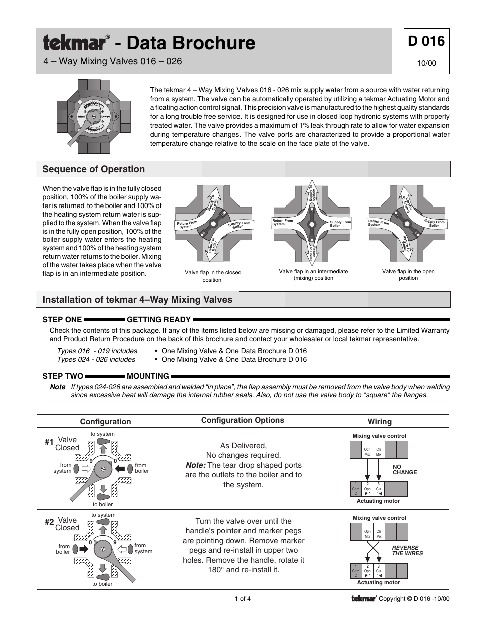 tekmar M3061 Mixing Valve Adapter Kit User Manual | 4 pages