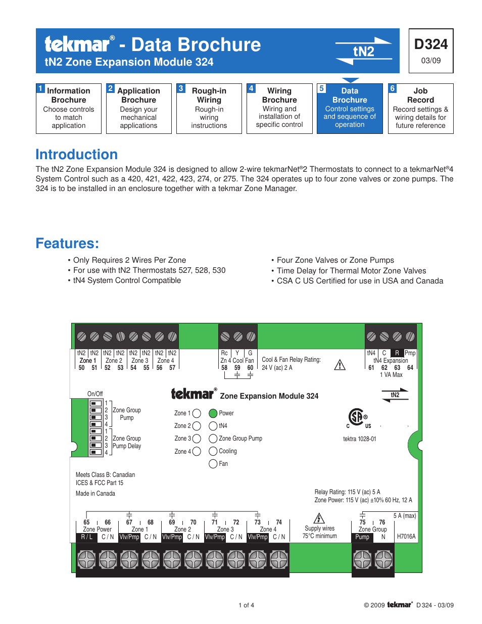 tekmar 324 tN2 Zone Expansion Module User Manual | 4 pages