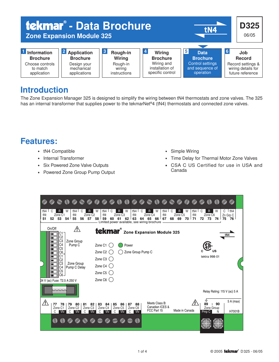 tekmar 325 Zone Expansion Module User Manual | 4 pages