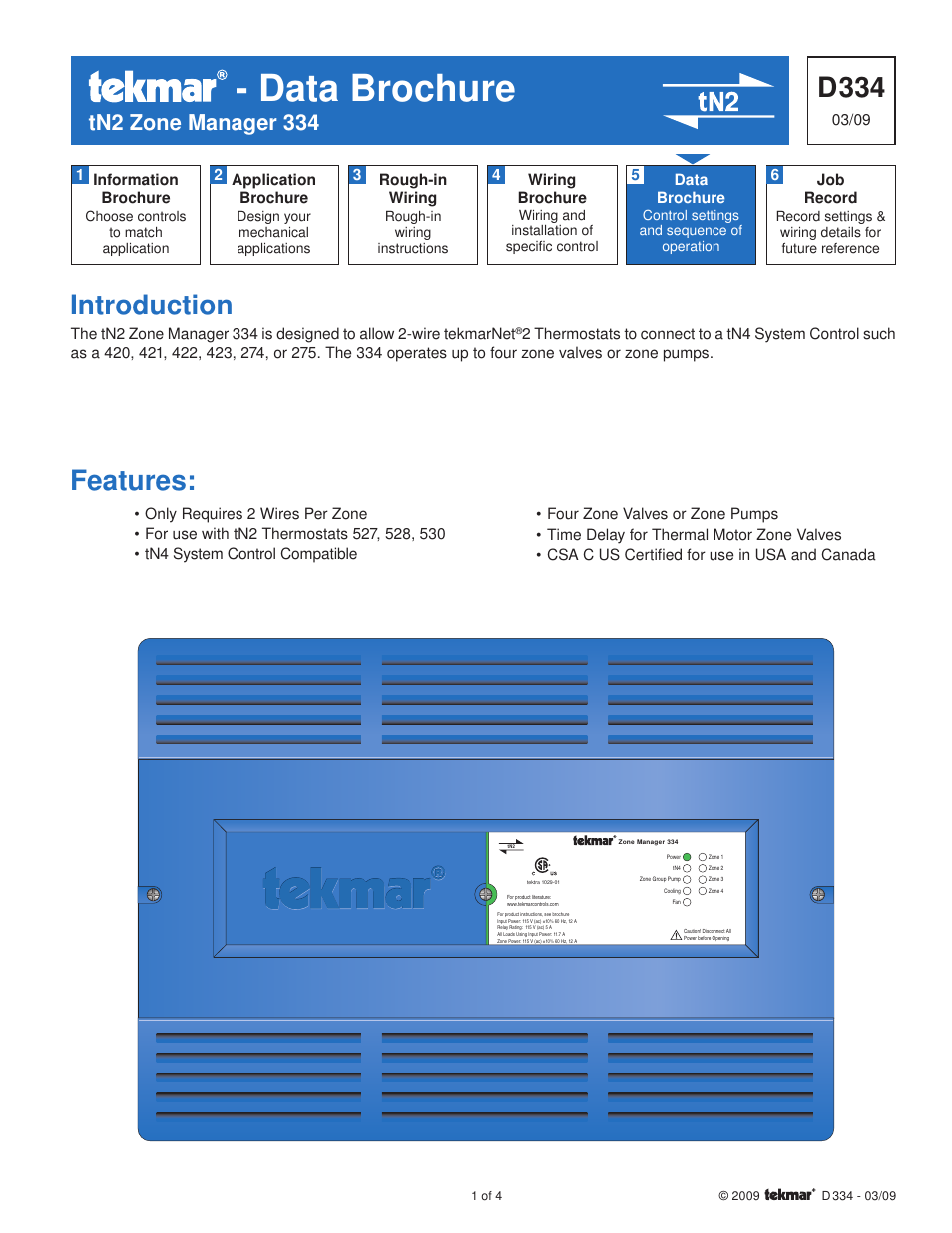 tekmar 334 tN2 Zone Manager User Manual | 4 pages