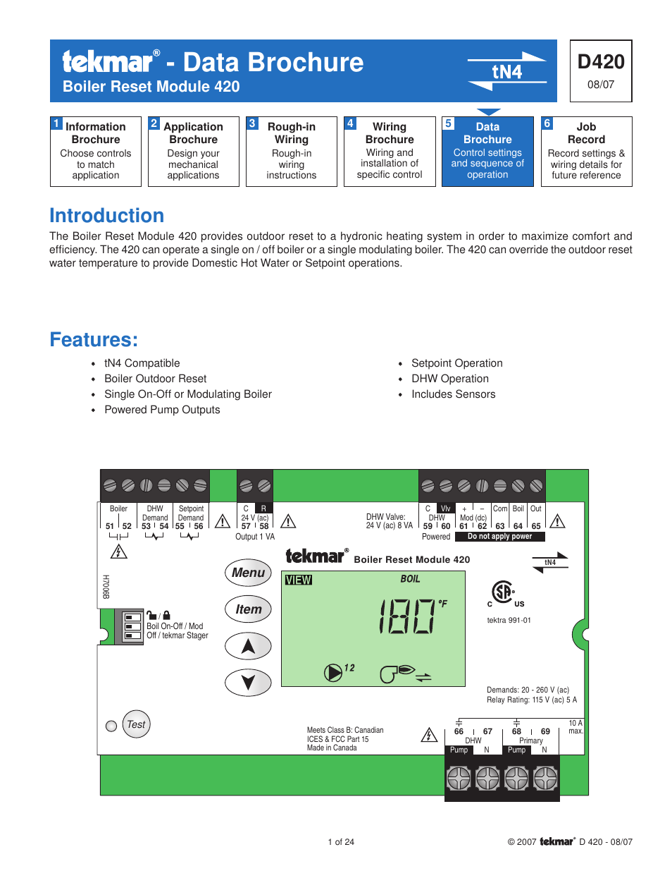 tekmar 420 Boiler Reset Module User Manual | 24 pages