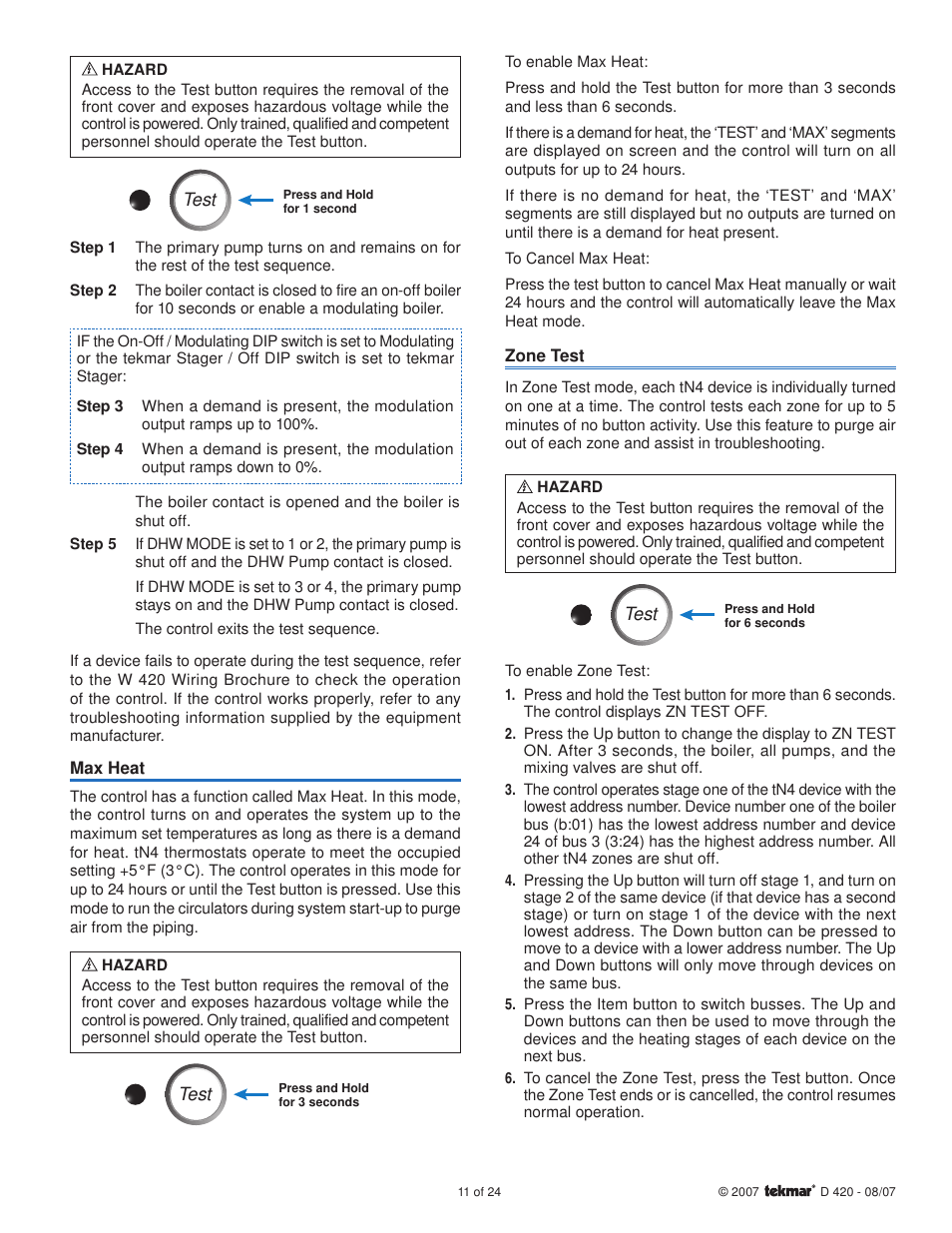 tekmar 420 Boiler Reset Module User Manual | Page 11 / 24