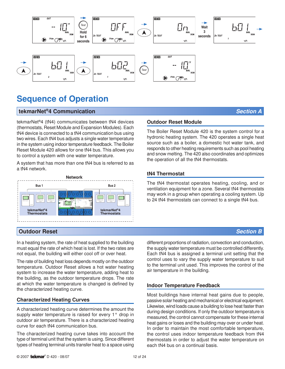 Sequence of operation, Tekmarnet | tekmar 420 Boiler Reset Module User Manual | Page 12 / 24