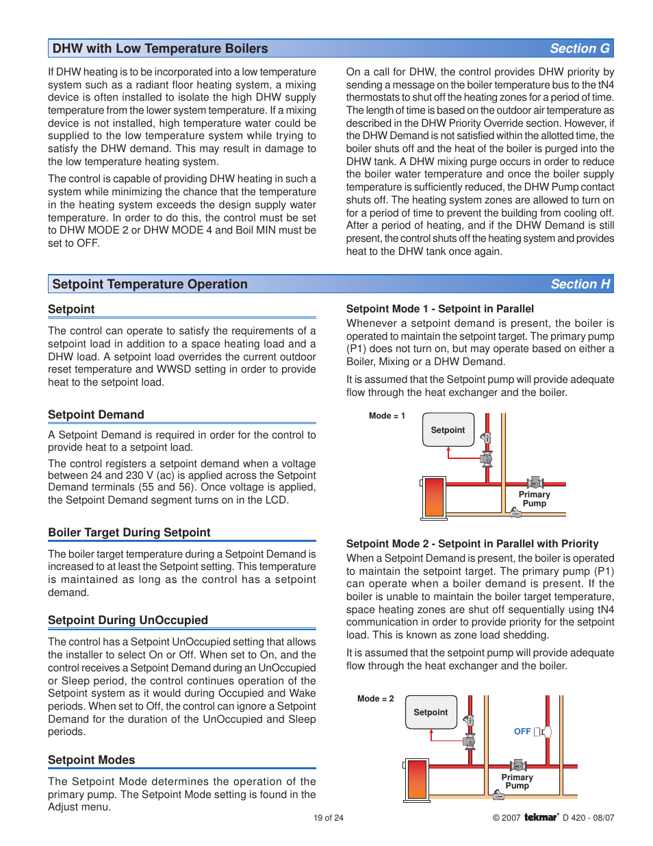 tekmar 420 Boiler Reset Module User Manual | Page 19 / 24