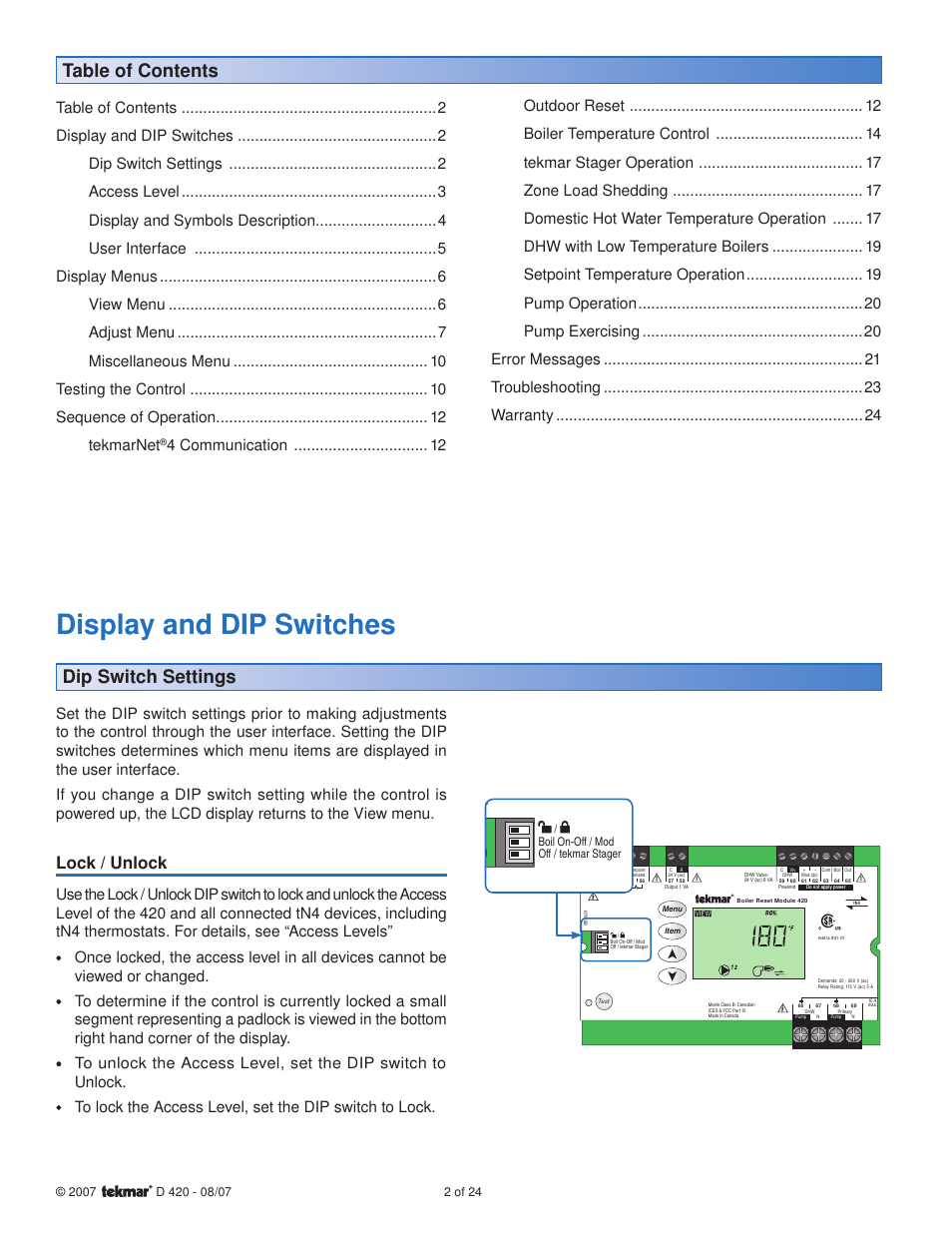 tekmar 420 Boiler Reset Module User Manual | Page 2 / 24