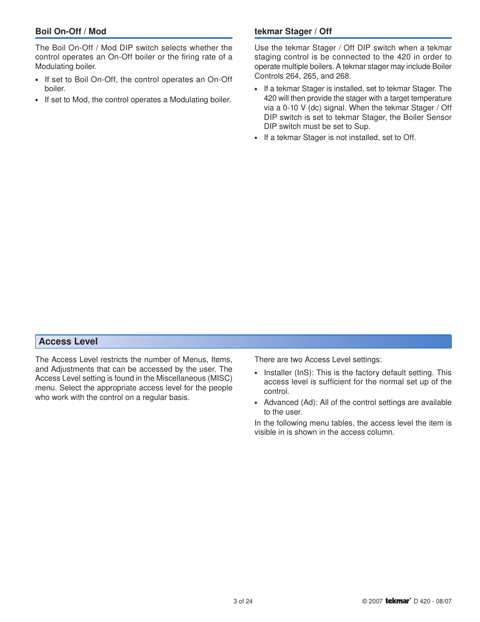 tekmar 420 Boiler Reset Module User Manual | Page 3 / 24