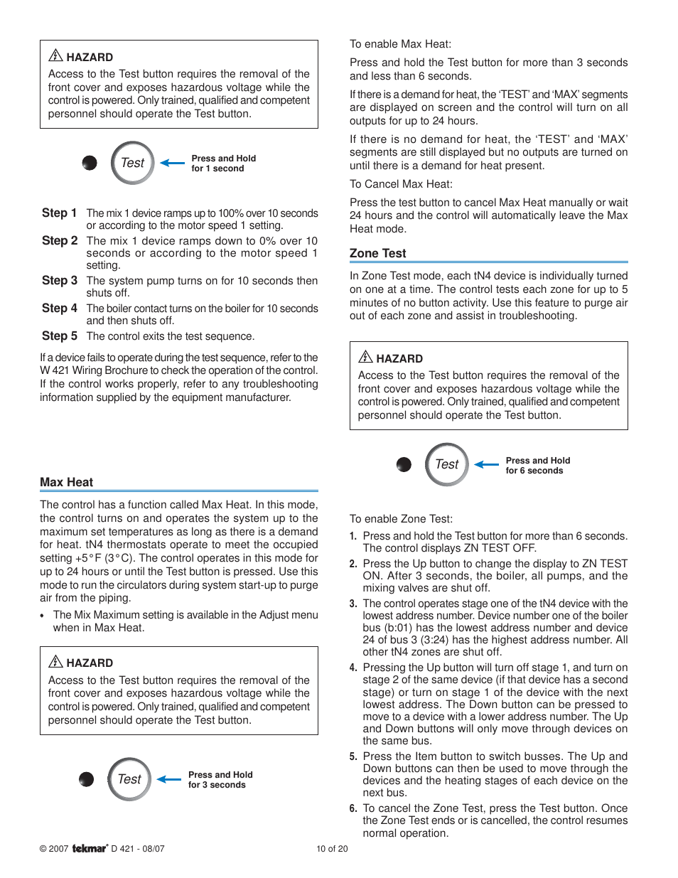 tekmar 421 Mixing Reset Module User Manual | Page 10 / 20