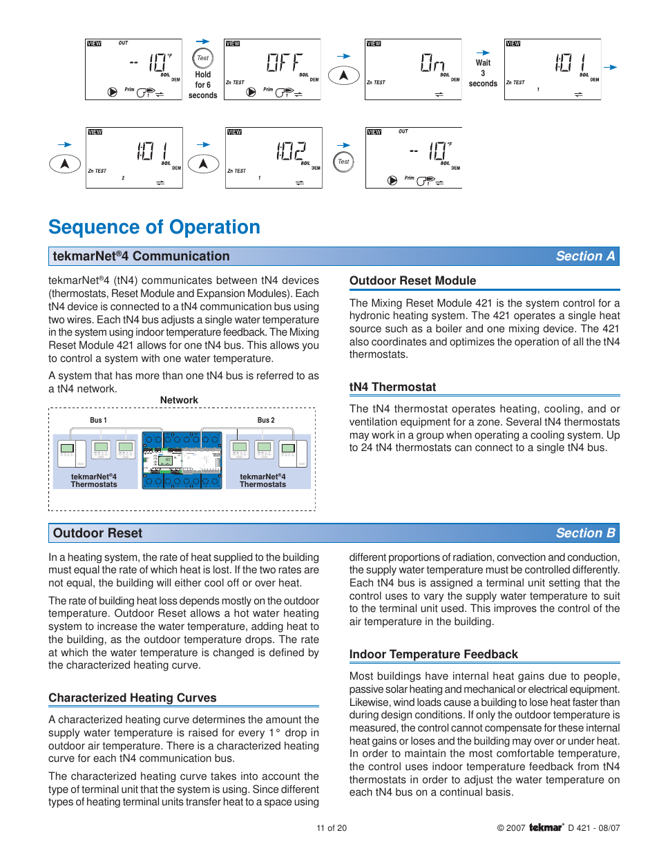 Sequence of operation, Tekmarnet | tekmar 421 Mixing Reset Module User Manual | Page 11 / 20