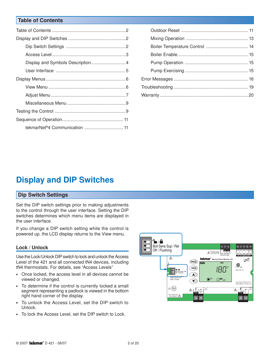 tekmar 421 Mixing Reset Module User Manual | Page 2 / 20