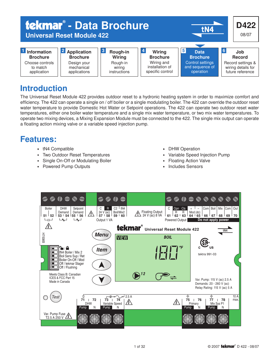 tekmar 422 Universal Reset Module User Manual | 32 pages