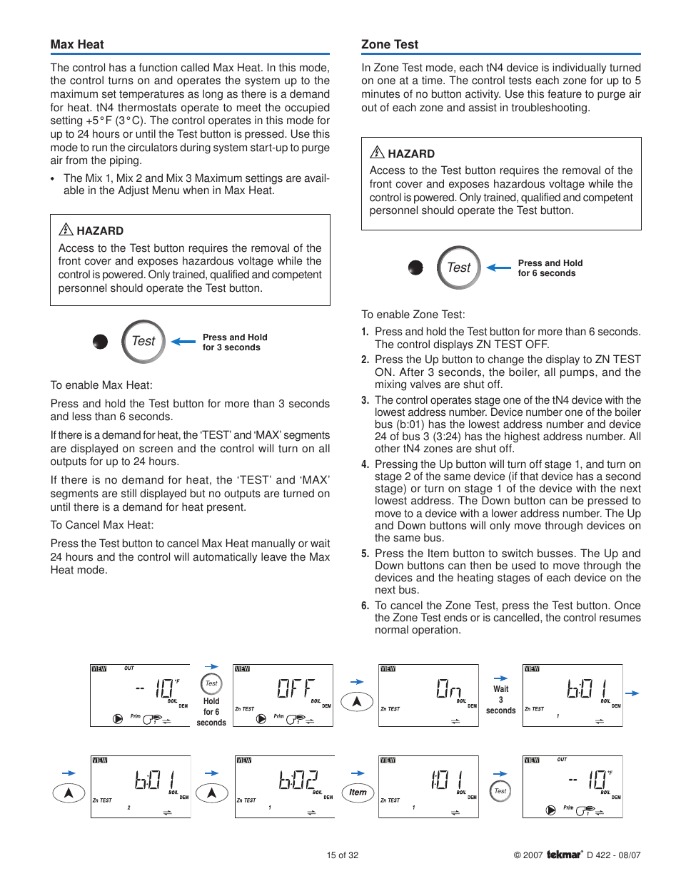 Test | tekmar 422 Universal Reset Module User Manual | Page 15 / 32