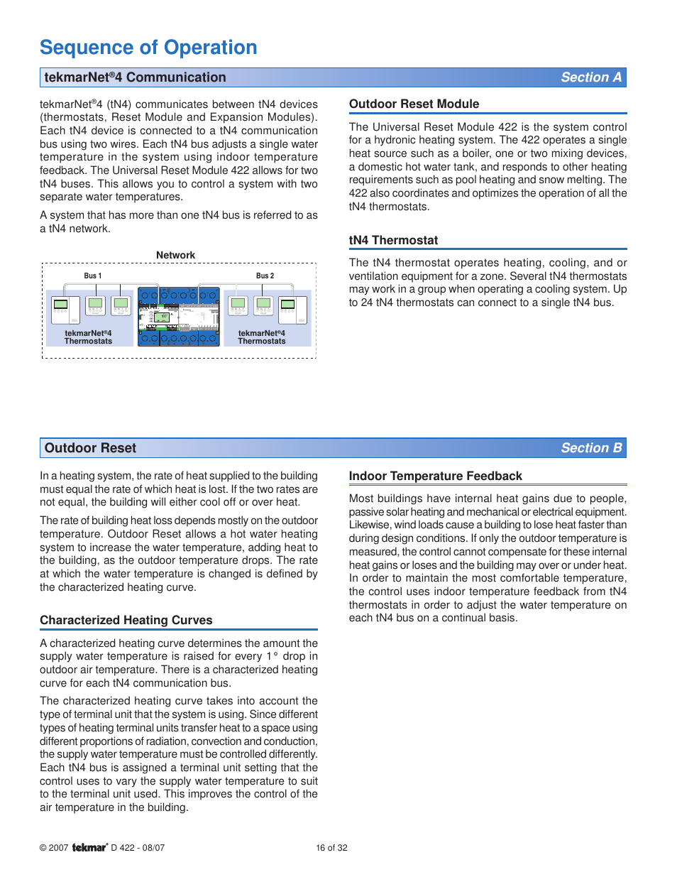 Sequence of operation, Tekmarnet | tekmar 422 Universal Reset Module User Manual | Page 16 / 32