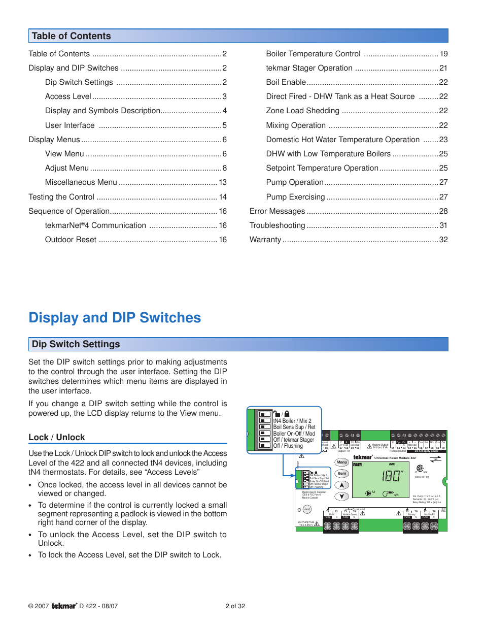 tekmar 422 Universal Reset Module User Manual | Page 2 / 32