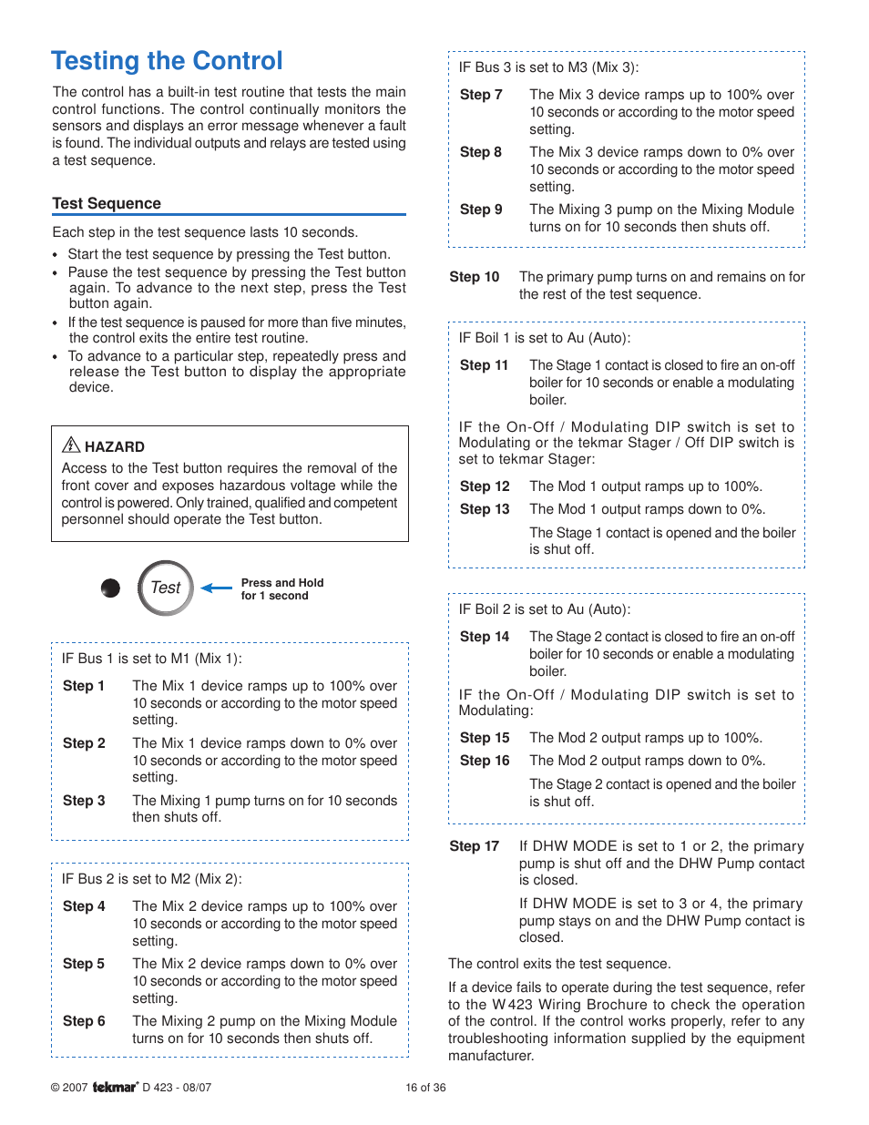 Testing the control | tekmar 423 Universal Reset Module User Manual | Page 16 / 36