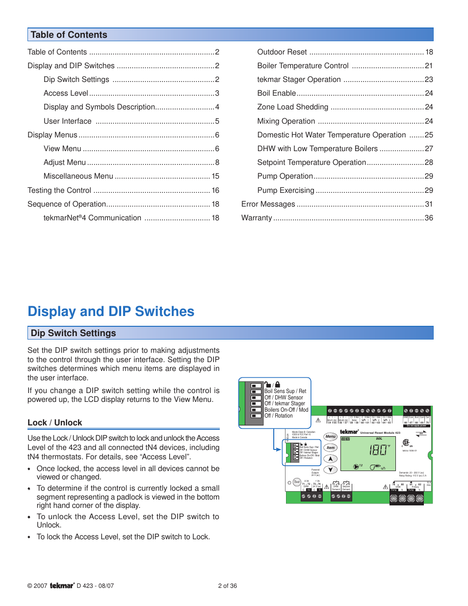 tekmar 423 Universal Reset Module User Manual | Page 2 / 36