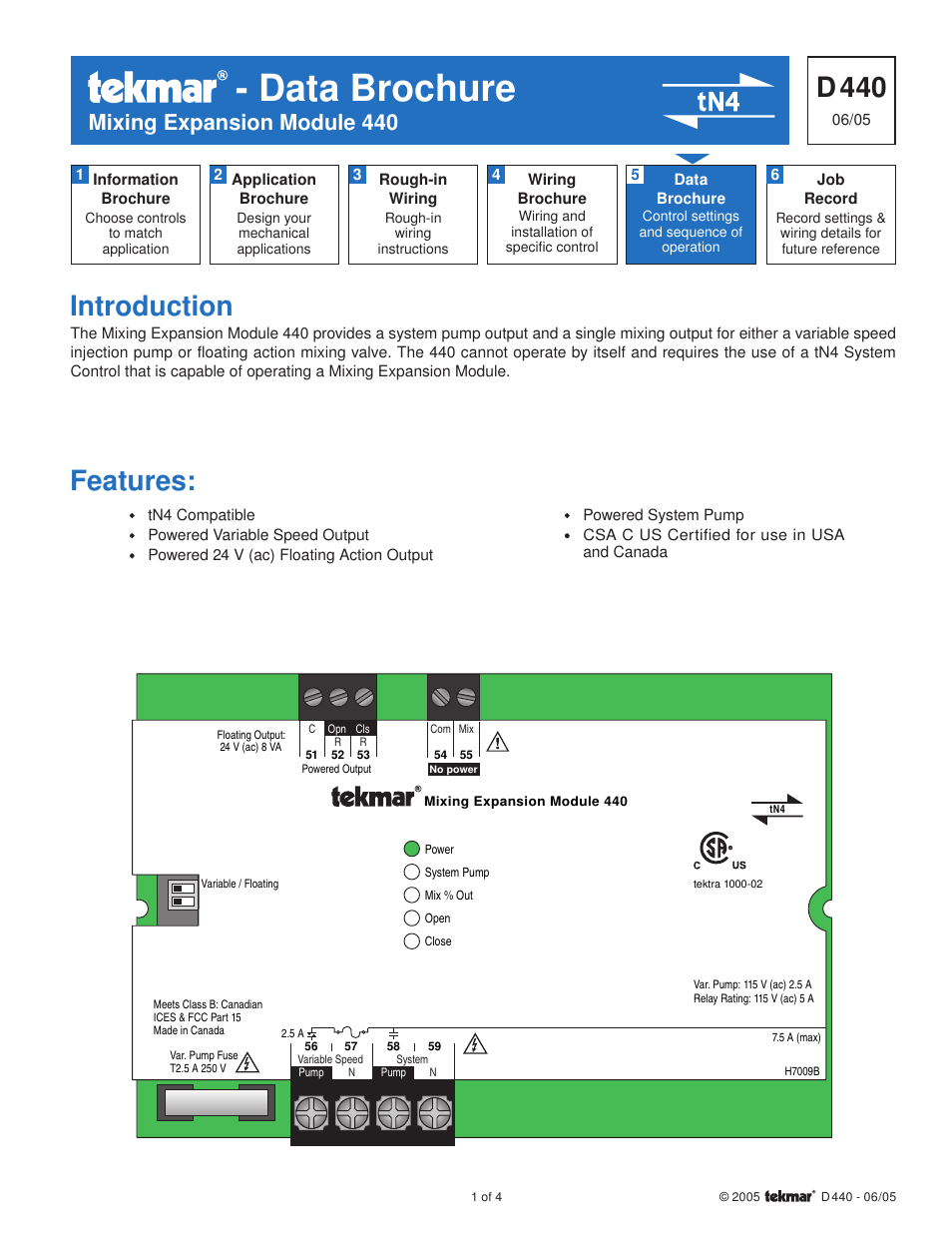 tekmar 440 Mixing Expansion Module User Manual | 4 pages