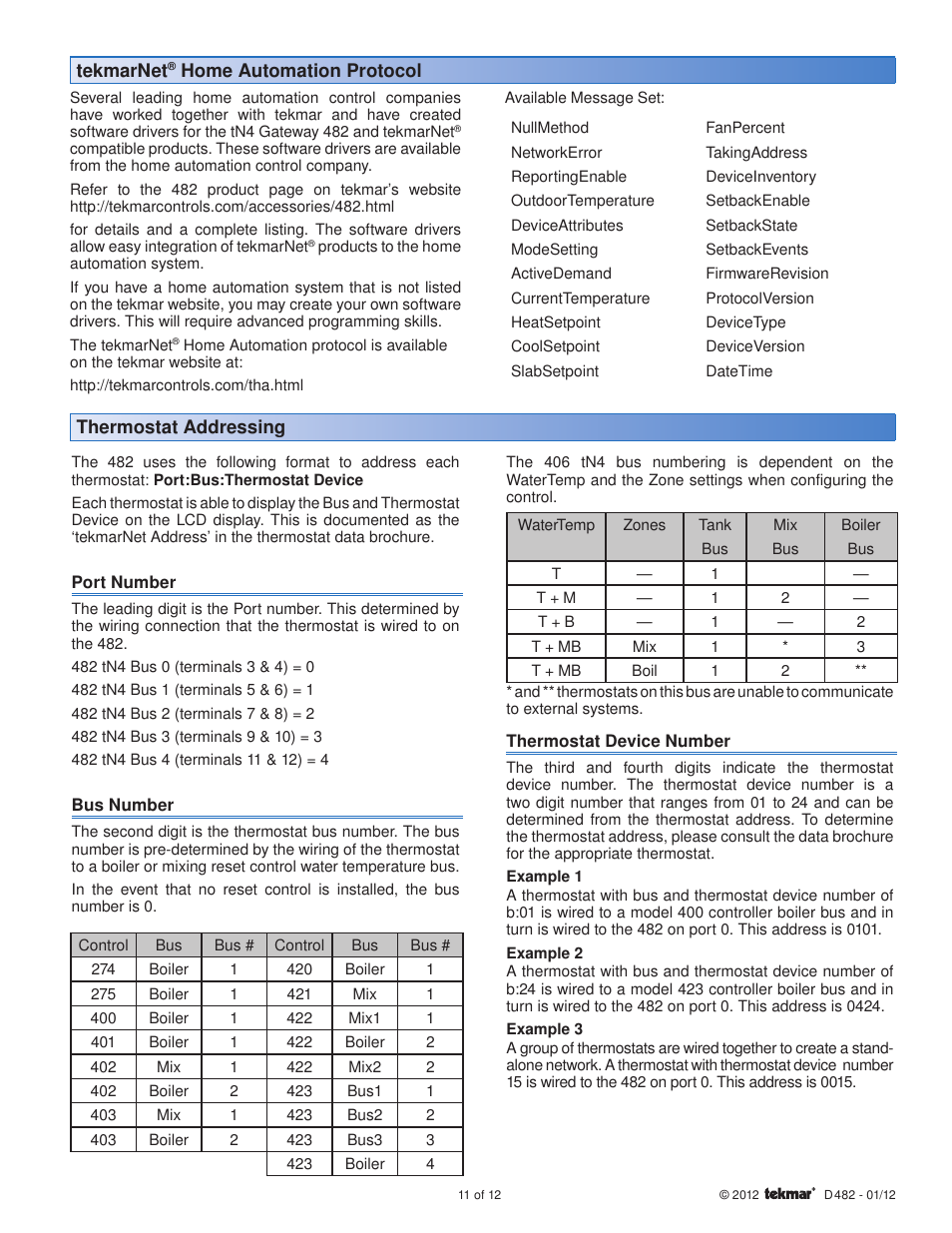 tekmar 482 tN4 Gateway User Manual | Page 11 / 12