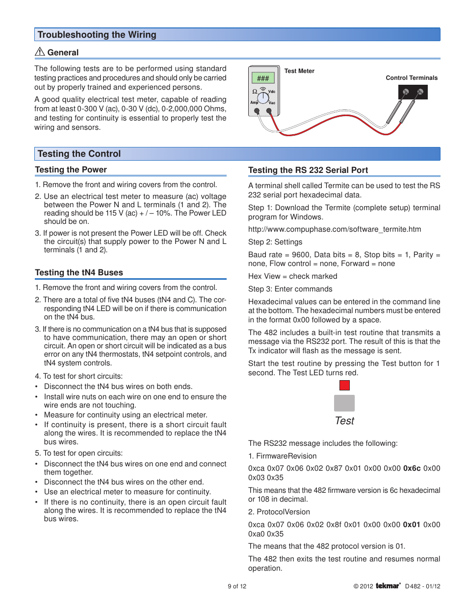 Test | tekmar 482 tN4 Gateway User Manual | Page 9 / 12